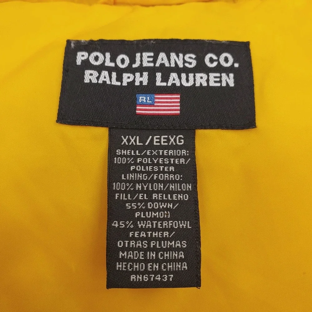 Vintage Polo Ralph Lauren Mens 2XL Black Down Puffer Quilted USA Flag 90s